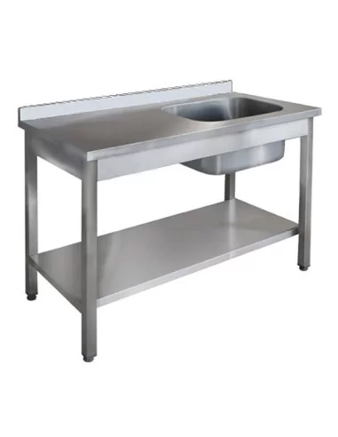 Стіл зі зварною мийкою та полицею AISI 304, 1100х600х850(300)