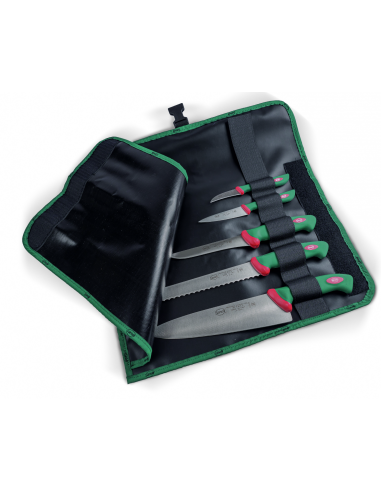 Набор кухонных ножей Sanelli Premana 5 шт. в сумке-свертке зеленый 980605 Набор кухонных ножей Sanelli Premana 5 шт. в сумке-свертке зеленый 980605