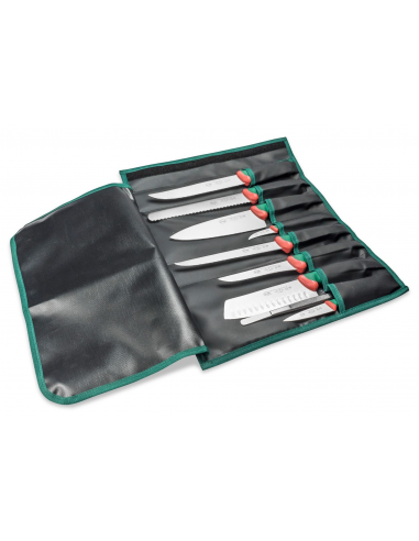 Набор кухонных ножей Sanelli Premana Chef² 9 шт. в сумке-свертке зеленый 985609
